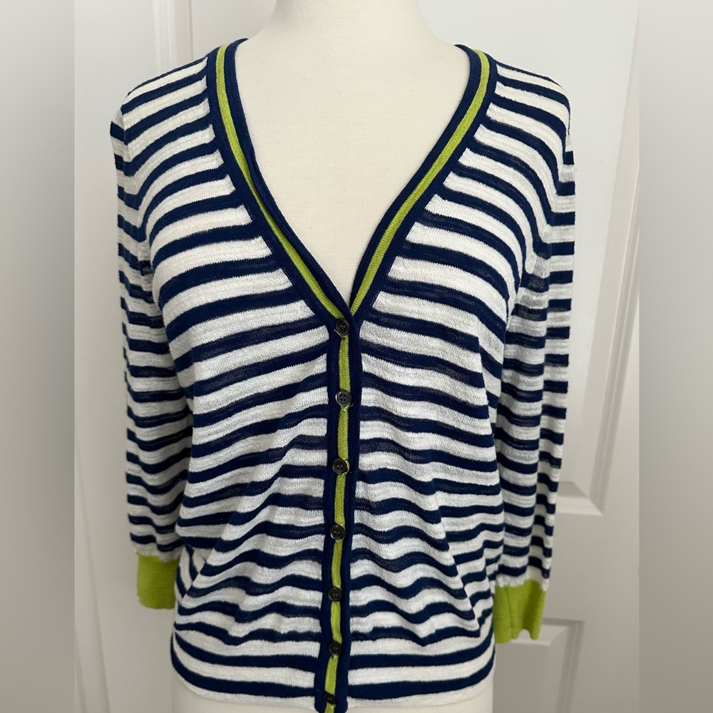 J. Crew, Navy/White Striped Cardigan Sweater, Size Small
